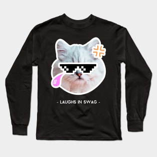 Cat laughs in swag Long Sleeve T-Shirt